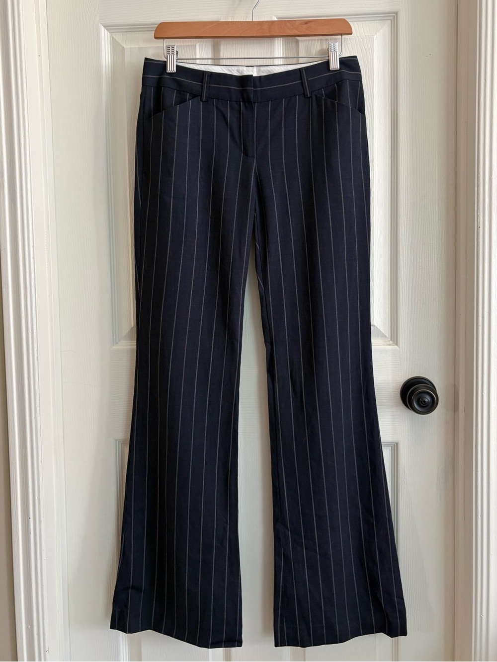 Y2K Low Rise Flared Pinstripe Wool Trousers